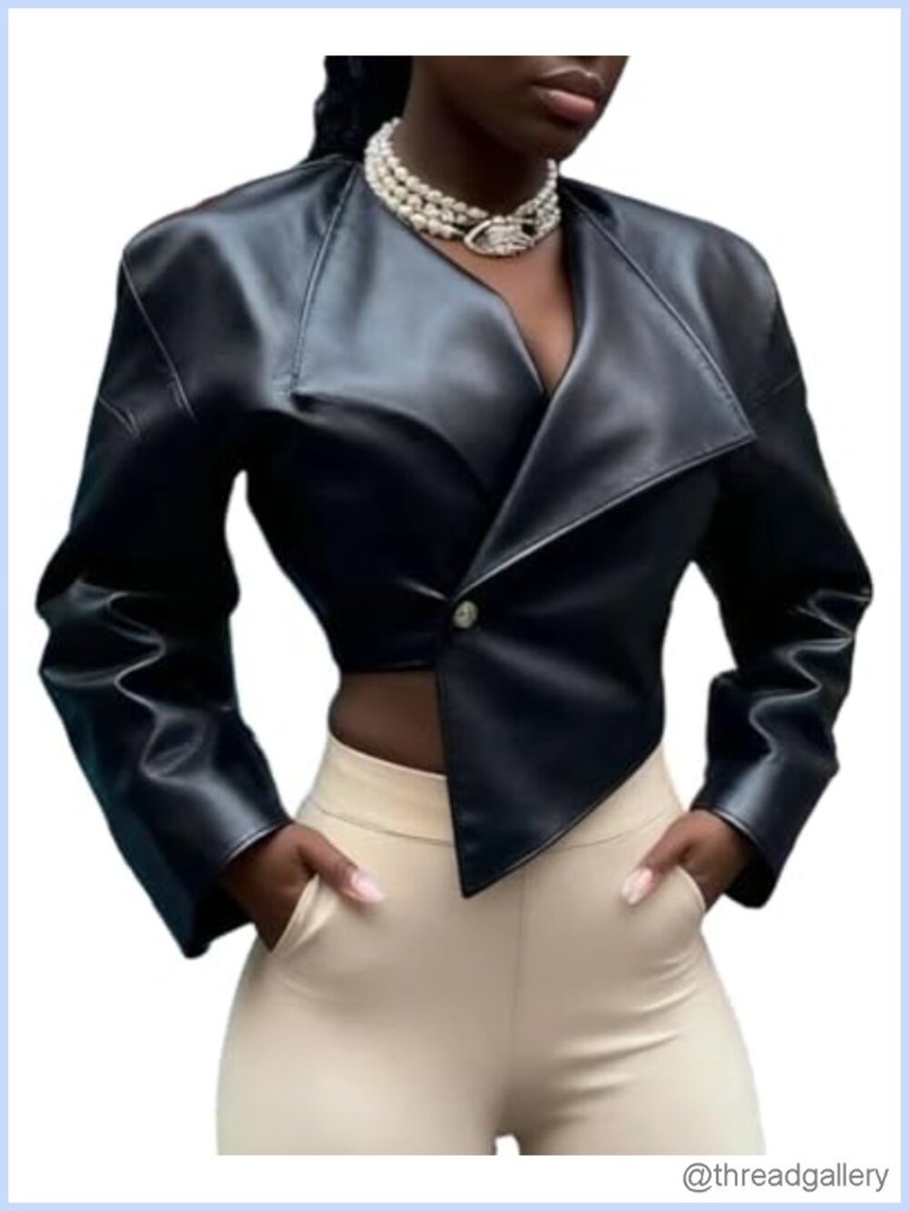 Cropped Faux Leather Bomber Jacket Women Long Sleeve Irregular Hem